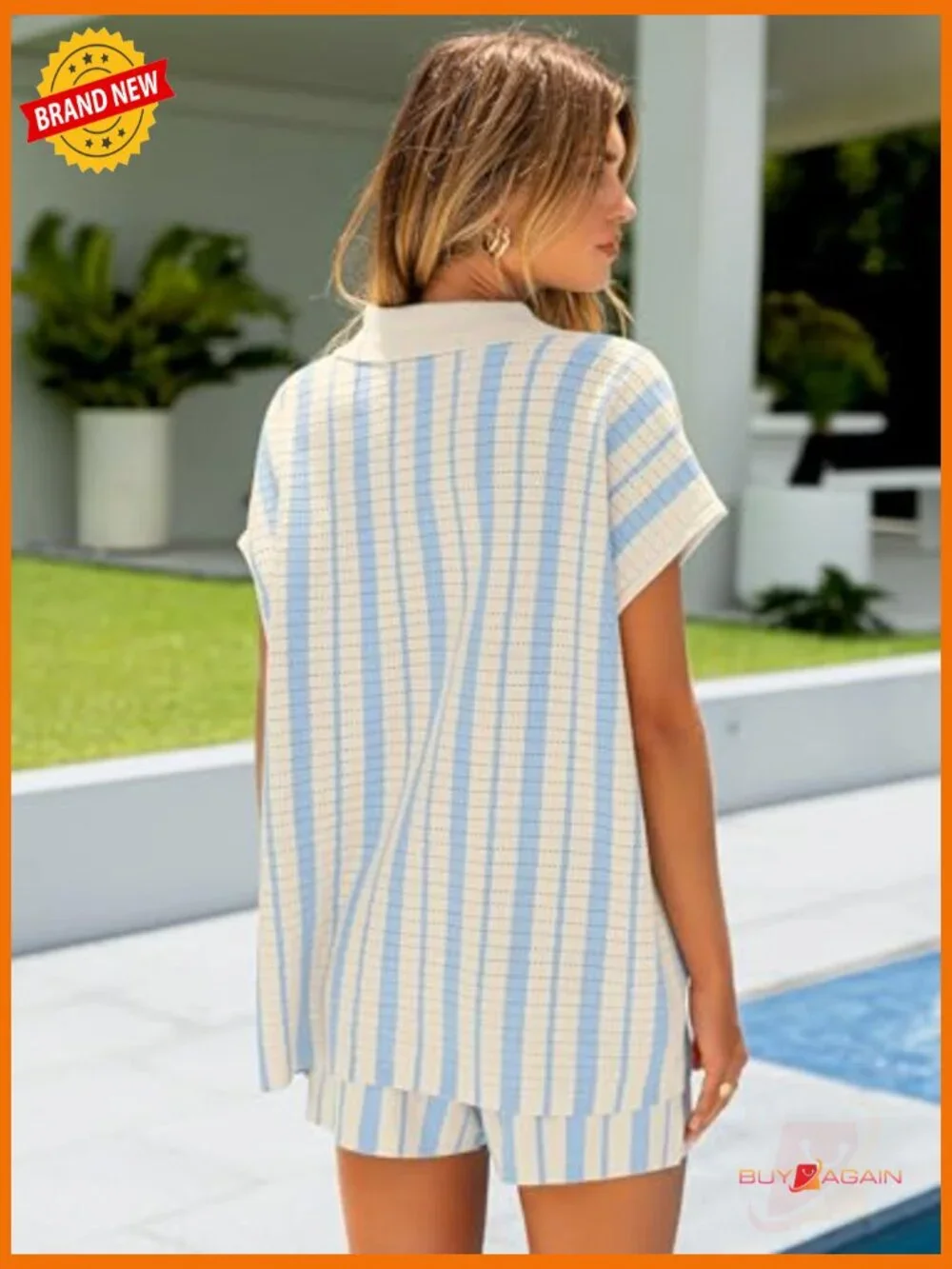 Women's 2 Piece Shorts Set Striped Knit Crop Top & Shorts Matching Outfit